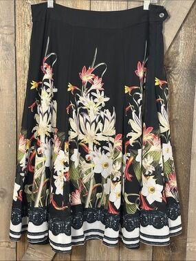 Soft Surroundings Black Floral Midi Skirt Petite Medium Romantic Botanical Boho